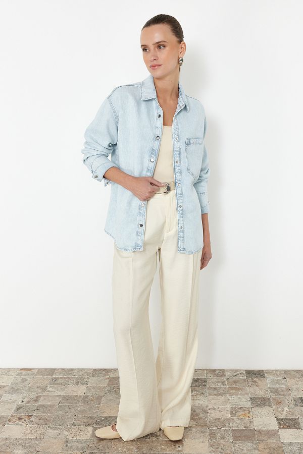 Trendyol Collection Light Blue Lyocell Oversize Denim Shirt