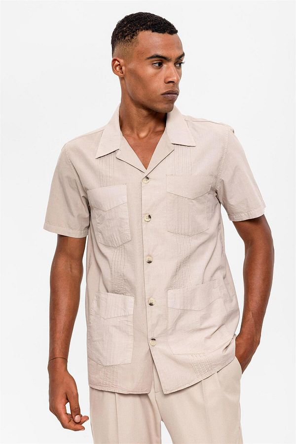 Antioch Beige Apache Collar Men s Safari Shirt Trendyol