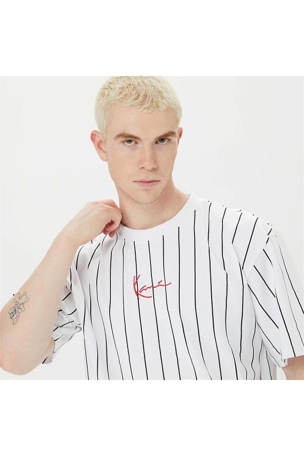 OutletBul Karl Kani Small Signature Pinstripe Unisex White T Shirt Trendyol