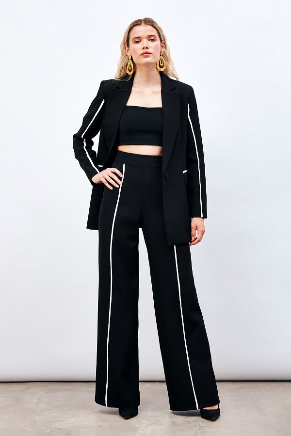 Sateen-Pantaloni largi în contrast - negri 1