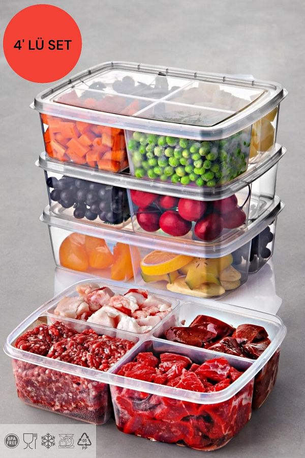 NY HOME-Set of 4 - Use in Freezer, Large Size Square Storage Container 1