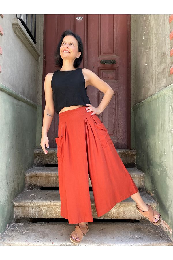 Bohoyasam Bohemian Cropped Pants Wide Leg Capri Loose and Samurai Cut Trendyol