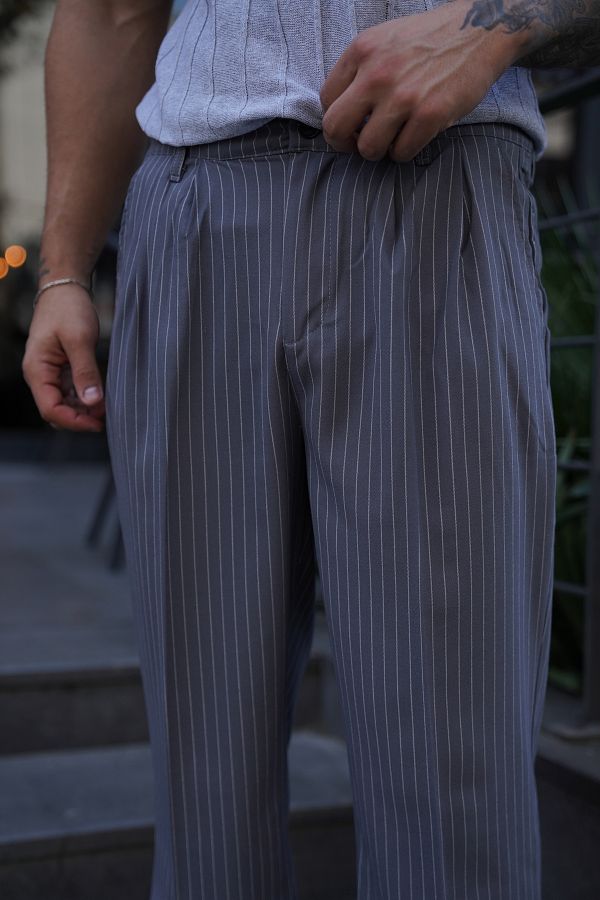 SCSARV N Baggy Fabric Smoked Striped Elastic Waist Trousers PLT 600 Trendyol