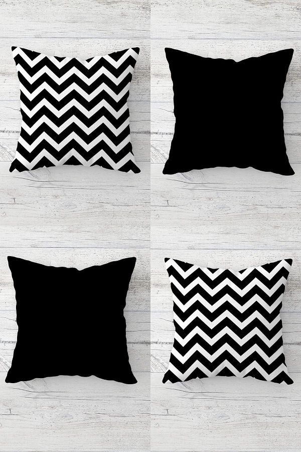 on the clouds-Zigzag Patterned and Plain Combination Concealed Zippered Throw Pillow Cover Sofa Pillow Cover Set (4pcs) 1