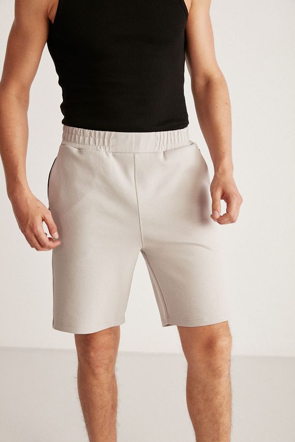 GRIMELANGE-Colın Men's Relaxed Fit Gray Shorts with Elastic Waist and Side Pockets 1