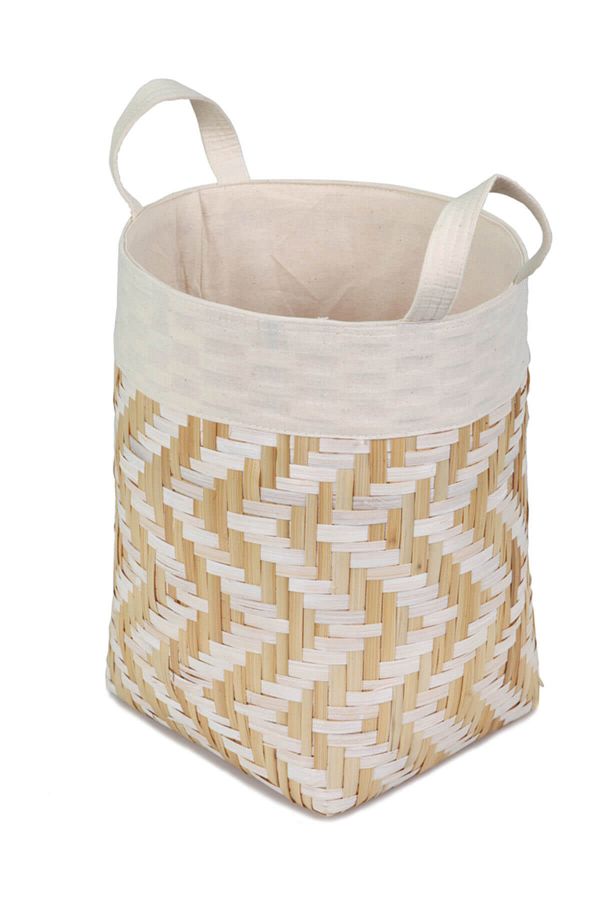 KANCAEV-White Medium - Deep Basket with Hard Wicker Handle and Fabric Around 1
