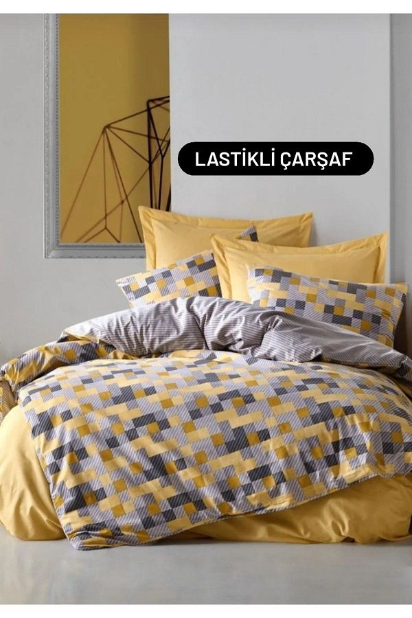 Cotton Box-Minimal Double Sheet Elastic Complete Set Elon Yellow 1