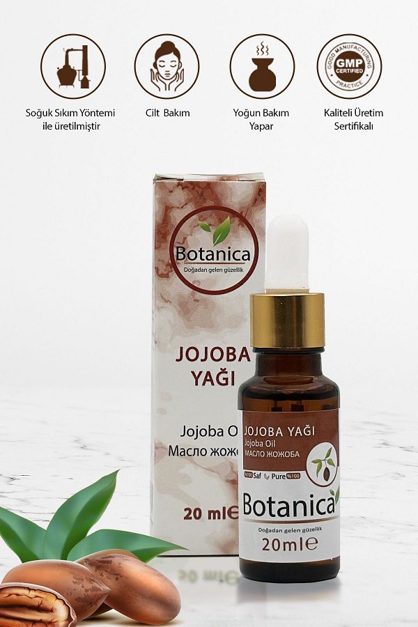 botanica-Simmondsia Chinensis Jojoba Oil - 20 ml Smooth Hair and Skin Care, Eyelash Care Facial Oil 1