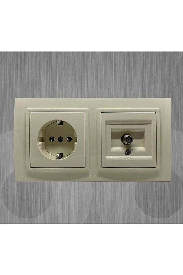 ELBİ-Zena Grounded Socket Double Set - Satellite Socket Cream Frame 1