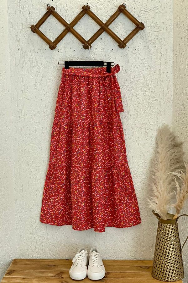 ceylan otantik Red Small Floral Layered Skirt Trendyol
