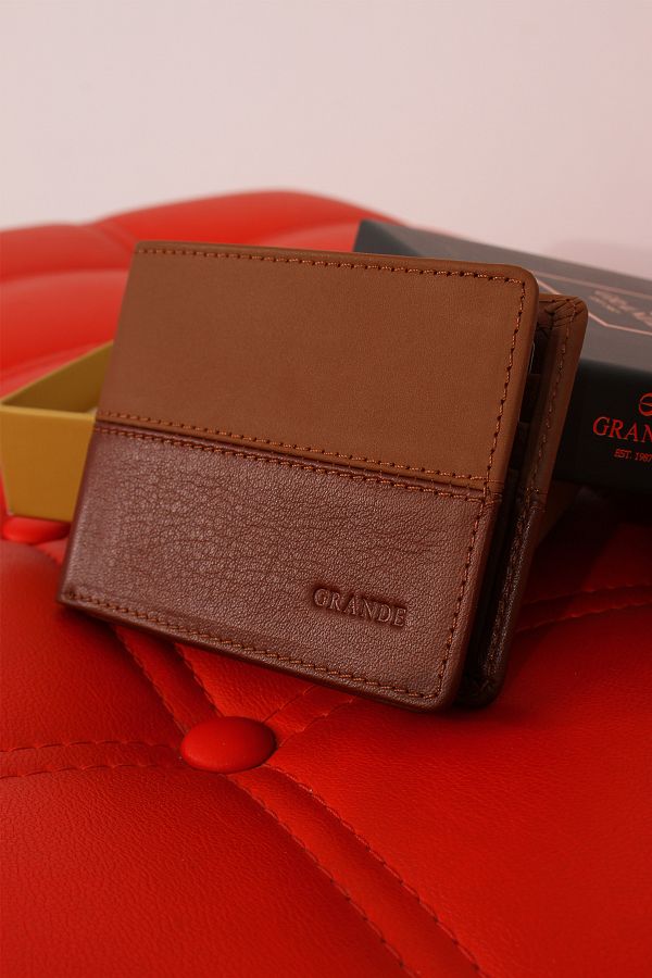 Grande-Мъжки портфейл от естествена кожа, кафяв, 1807 1