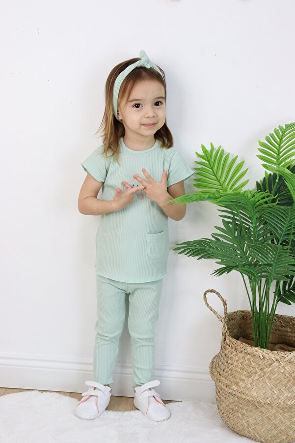 HARİKA KİDS Kız Çocuk Saç Bandanalı Kaprili Yazlık İkili Takım