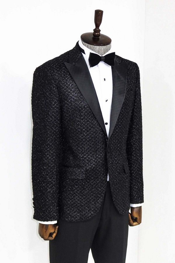 Wessi Black Glitter Checkered Patterned Men s Tuxedo Jacket Wessi Trendyol