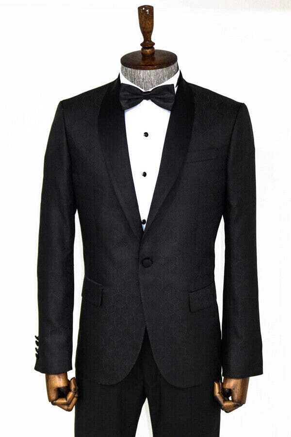 Wessi Black Men s Tuxedo Jacket Pentagonal Pattern Shawl Collar Wessi Trendyol