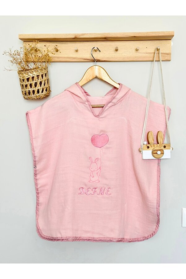 JUNİPERUS Kişiye Özel Organik %100 Pamuk Multı Müslin Kapşonlu Plaj Çocuk Bebek Panço Bornoz Banyo Havlu