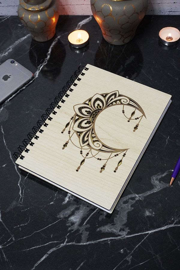 markcat-Mandala Patterned Notebook with Wooden Cover - Unlined Agenda and Daily Use - A5 Memory Book 1