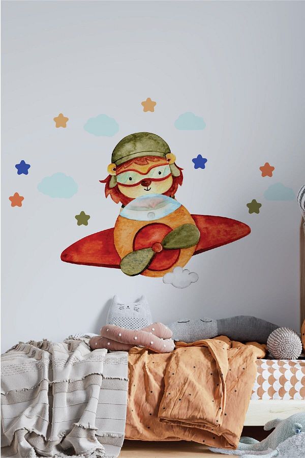 212shop-Cute Pilot Lion Decorative Kids Room Wall Sticker 1