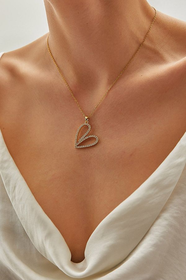 Bianco Lucci-Women's Heart Necklace with Stone Detail - AKSS274 1