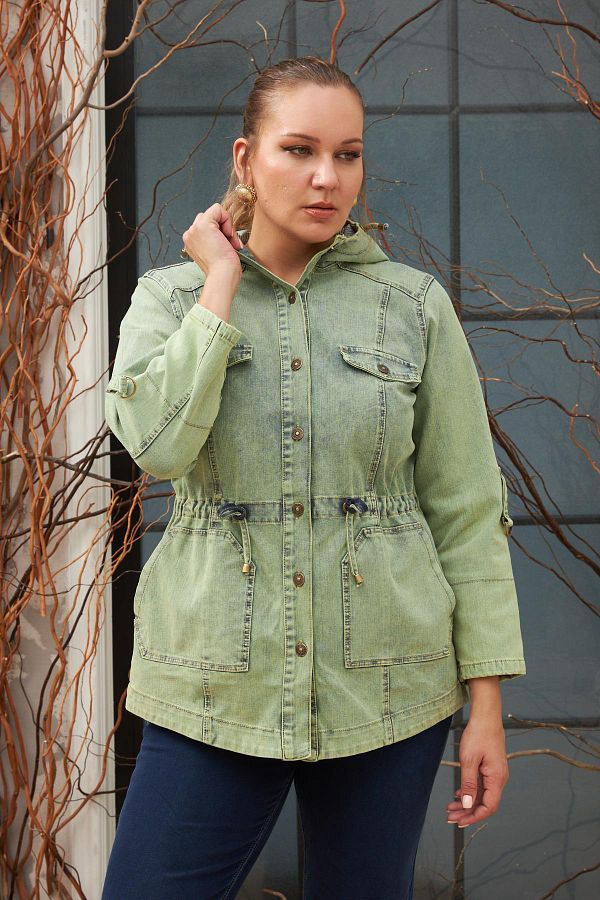 Plus size green denim jacket shop
