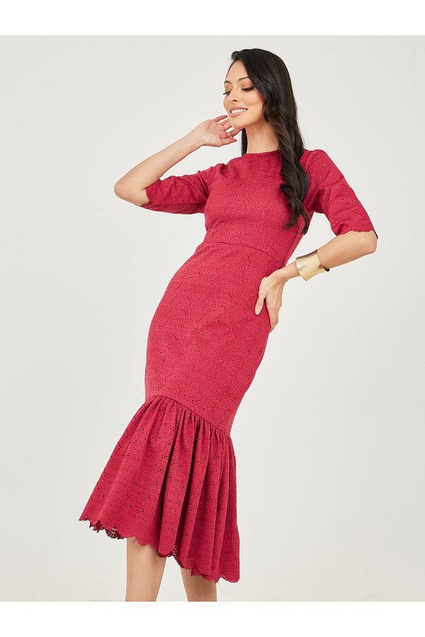 Styli-Broderie Frill Hem Sheath Midi Dress 1