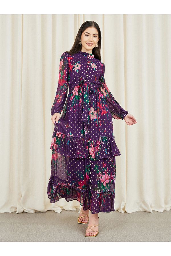 Floral print self tie maxi dress sale