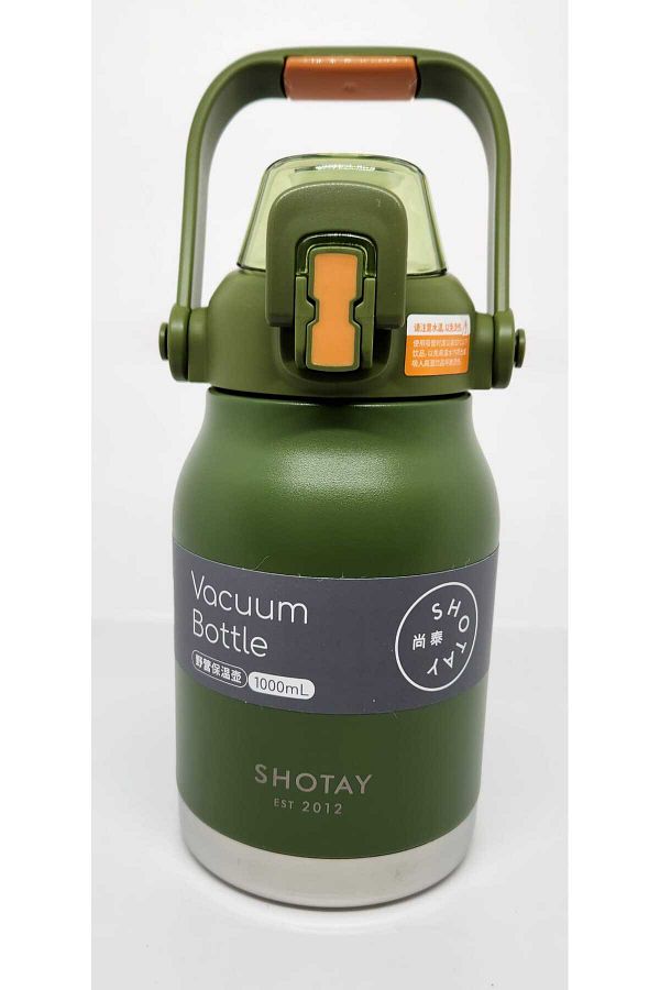 Shotay-ST-8250 Model Green Flask 1000ml Capacity with Handle and Strap with Straw-No Straw 2 Different Uses 1