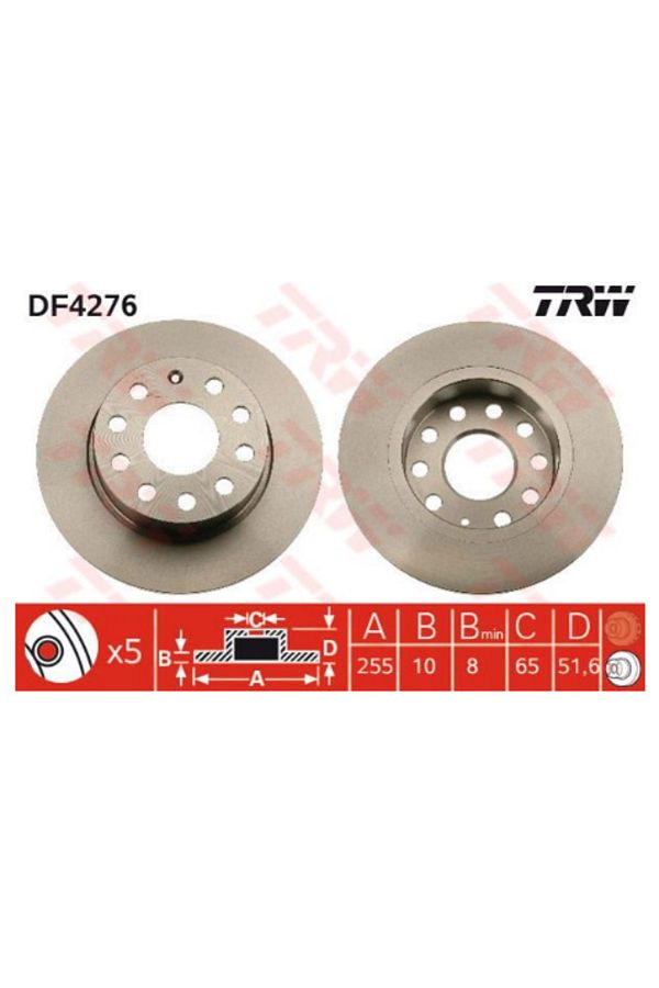 TayFa Otomopa-Brake Disc Rear Golf V 03> Golf VI 08> Eos 06> Jetta IV 10> Scirocco 08> Beetle 11> 1