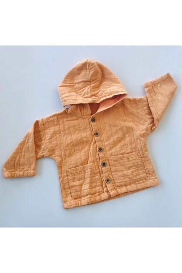 Aydodo Conroy Kapuşonlu Önü Düğmeli Tetra Organik Muslin Hırka