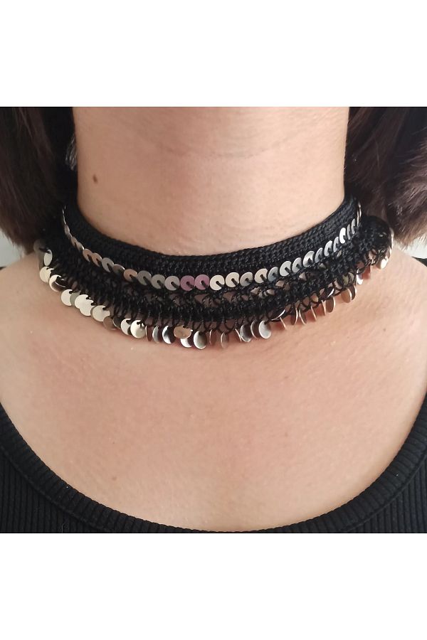 emma Stylish Black Sequin Choker Necklace Women Trendyol