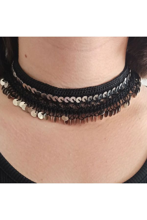 emma Stylish Black Sequin Choker Necklace Women Trendyol