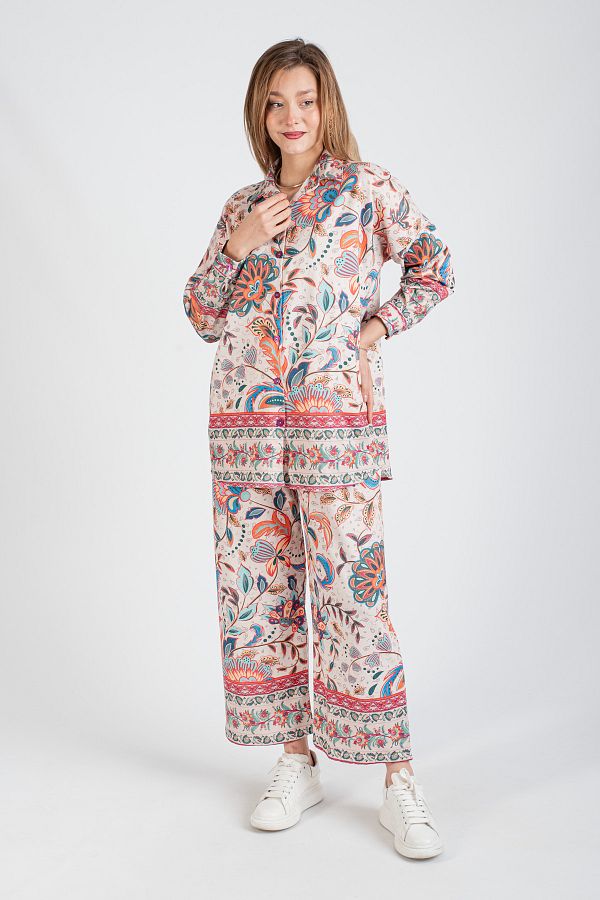 Hatun Atila-Digital Printed Thin Woven Knitwear Double Set - 7470-4 1