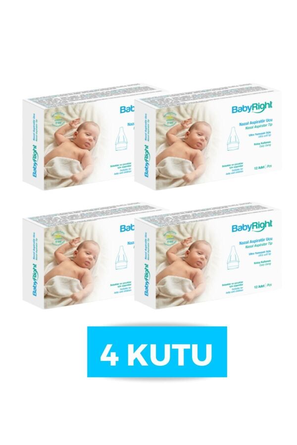 BabyRight Otribebe, Weebaby, Brunobaby Uyumlu Nazal Burun Aspiratörü Yedek Uç 4 Kutu (48 Adet) Ekstra Yumuşak