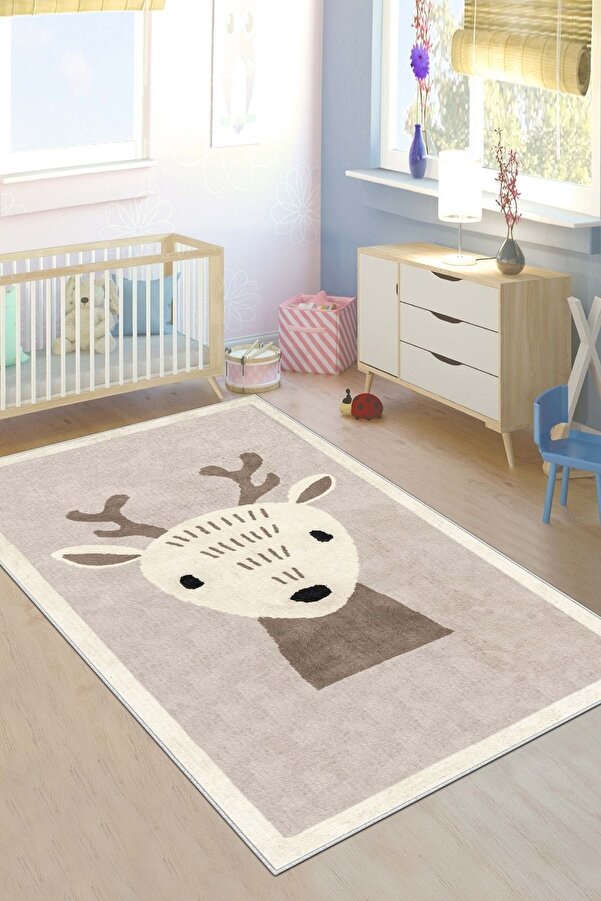 West Home Makinede Yıkanabilir Kaymaz Taban Leke Tutmaz Hayvan Figürlü Bebek Ve Çocuk Halısı