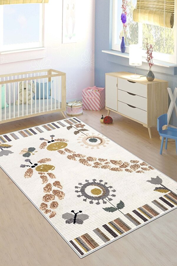 West Home Makinede Yıkanabilir Kaymaz Taban Leke Tutmaz Hayvan Figürlü Bebek Ve Çocuk Halısı
