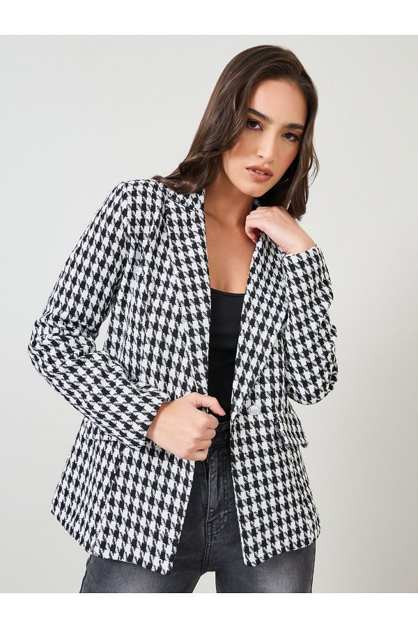 Styli Regular Fit Houndstooth Pattern Tweed Blazer Trendyol