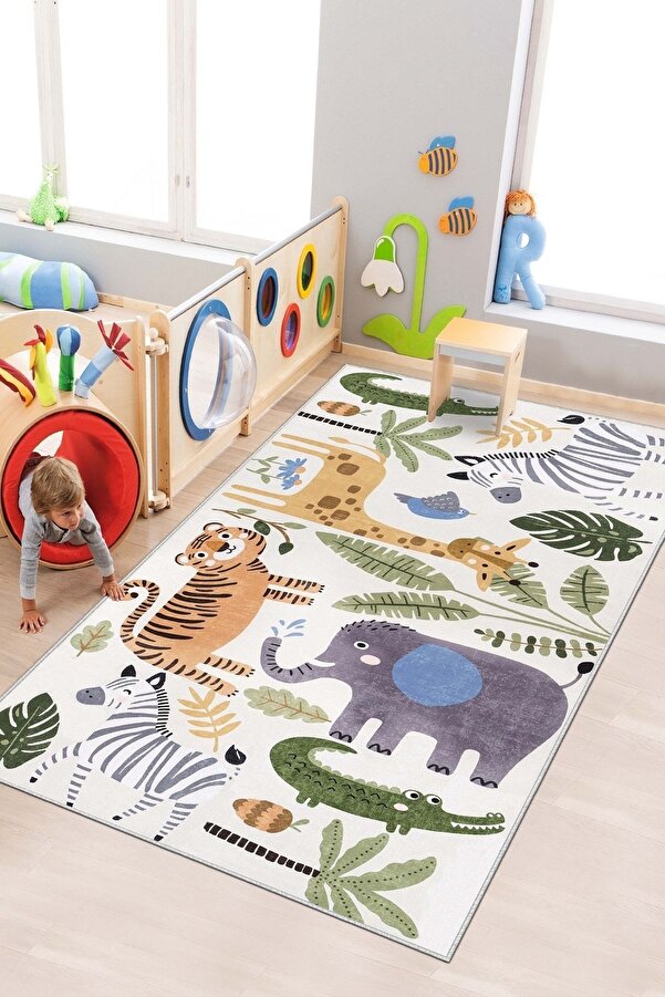 Confidence Home Makinede Yıkanabilir Kaymaz Taban Leke Tutmaz Eğitici Halı Bebek Ve Çocuk Halısı Oyun Matı