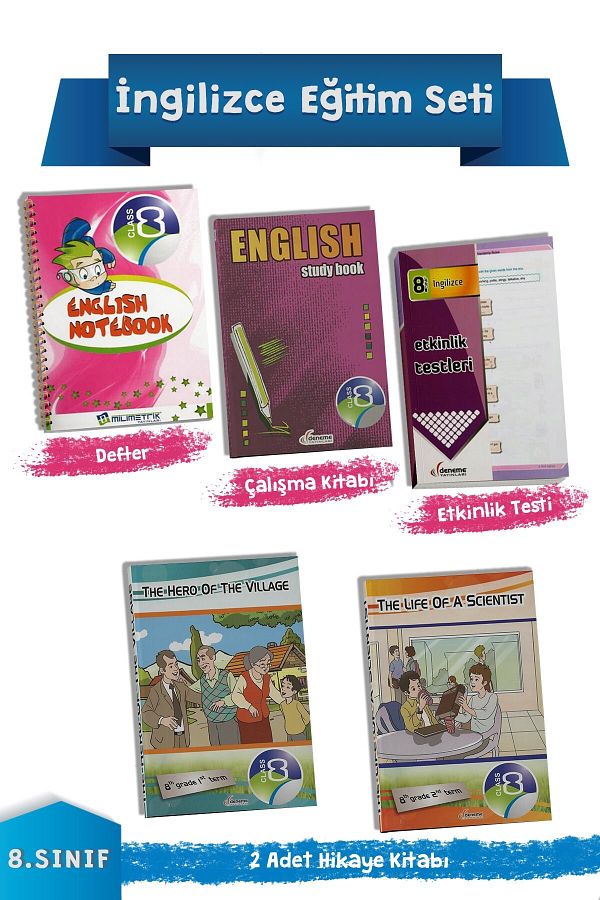 Deneme Yayınları-8. Classroom English Test Story Book Notebook and Workbook Activity Set - 5 Books 1