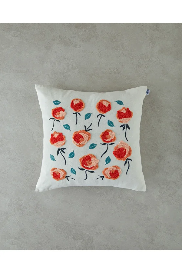 English Home-Natural Throw Pillow - Croco Punch Embroidered Filled 1