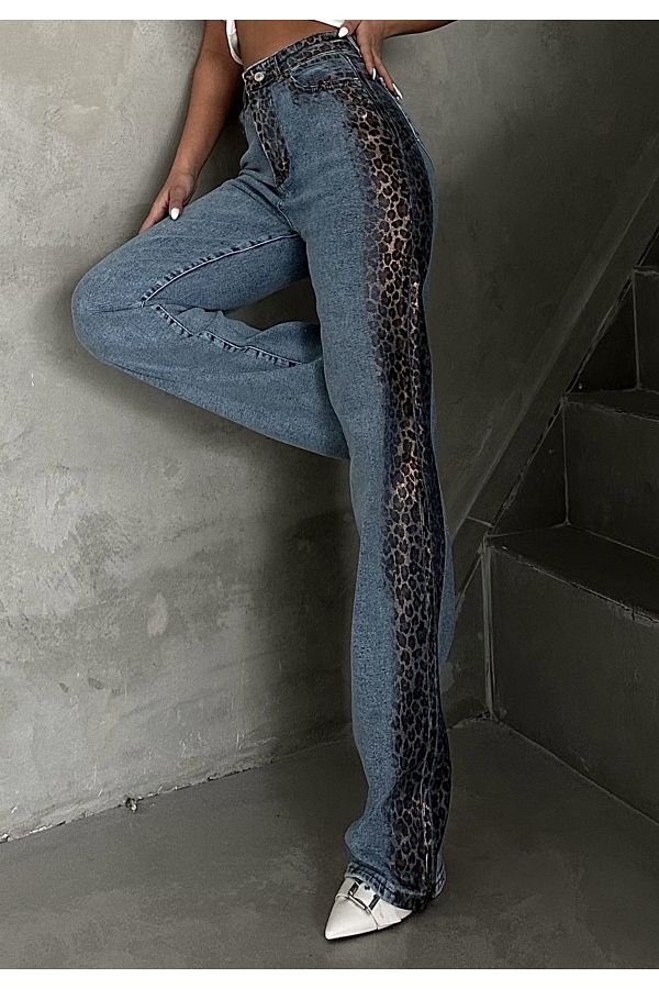 GAMZE ALPTEKİN-Leopard Patterned Lycra Full Size Jeans 1