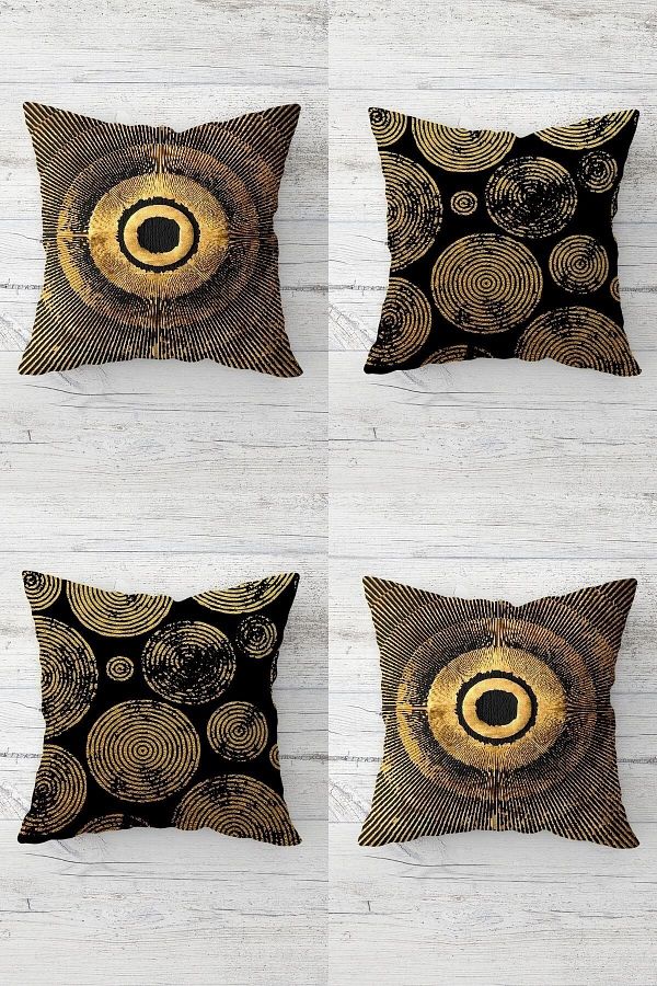 on the clouds-Gold Fractal Patterned Hidden Zippered 4 Pieces Throw Pillow Cover Set - Sofa and Pillow Set 1