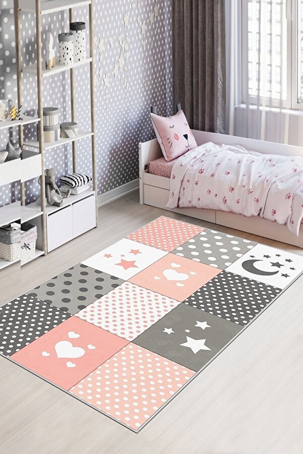 West Home Makinede Yıkanabilir Kaymaz Taban Leke Tutmaz Yıldız Desenli Bebek Ve Çocuk Halısı Oyun Matı
