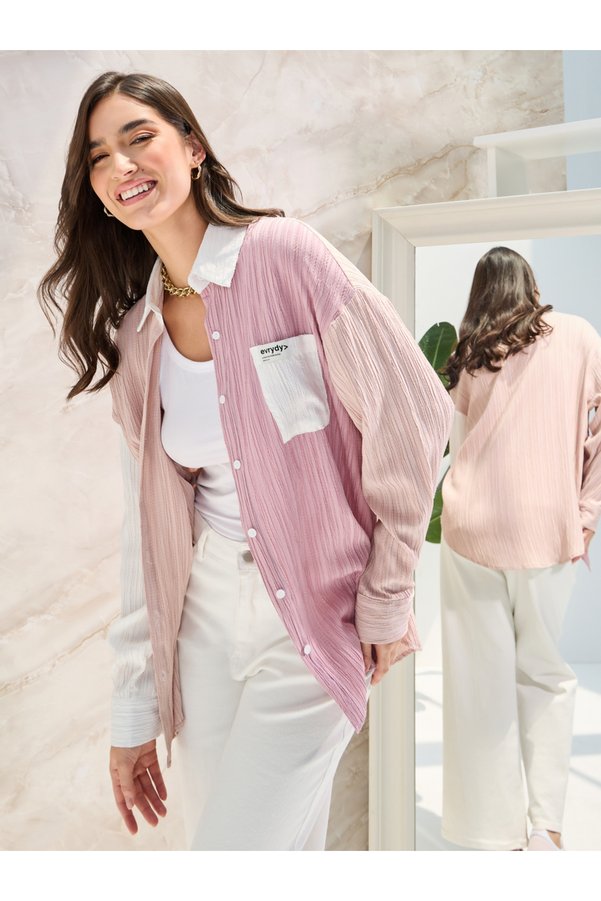 Styli Drop Shoulder Textured Oversized Shirt