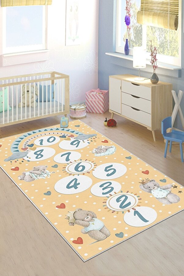 Confidence Home Makinede Yıkanabilir Kaymaz Taban Leke Tutmaz Seksek Desenli Bebek Ve Çocuk Halısı Oyun Matı
