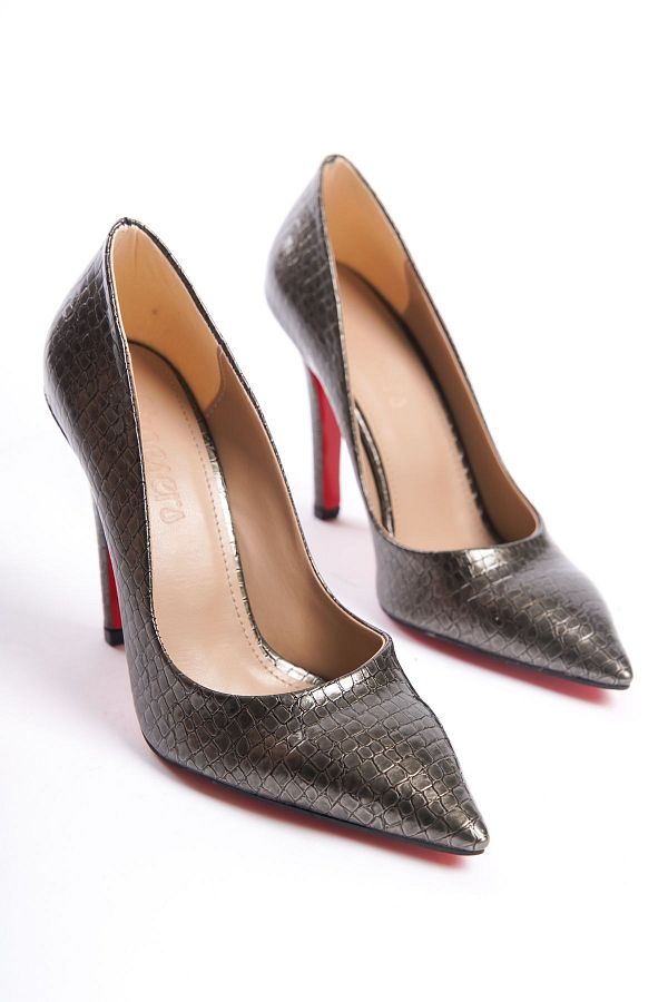 Shoesers Women s Pointed Toe Red Sole Croco Patent Leather Italian Stiletto Trendyol