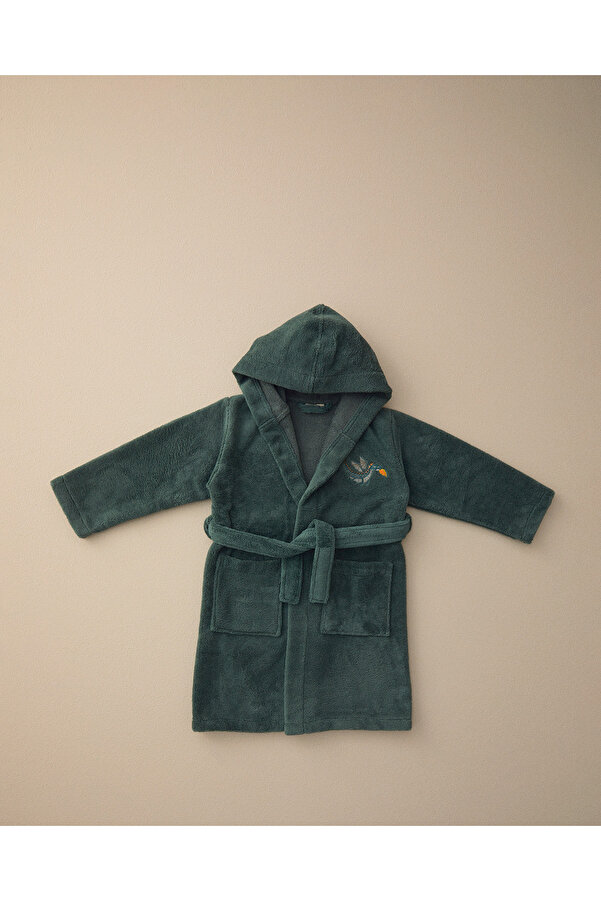 English Home Dinasours Triga %100 Pamuklu Çocuk Bornoz Koyu Yeşil