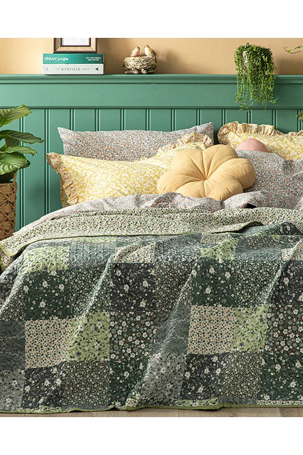 English Home-Двойно одеяло Patchwork със зелени цветя - многофункционално 1
