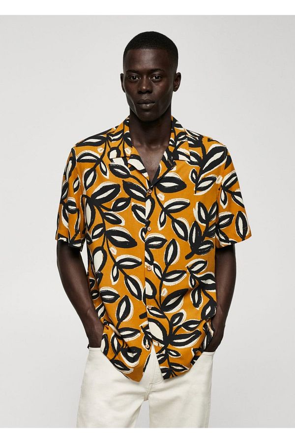MANGO Man-Flowing shirt with leaf pattern 1