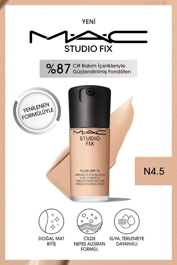 M.A.C-30 ML New Natural Matte Finish Studio Fix Fluid SPF 15 Matte Foundation-N4.5 1