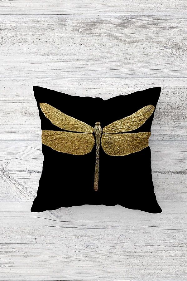 on the clouds-Gold Dragonfly Patterned One Side Printed Hidden Zipper Pillow Case Throw Pillow Sofa Pillow Case 1
