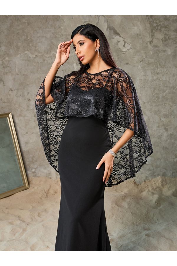 Styli All Over Lace Cape Overlay Mermaid Maxi Dress Trendyol